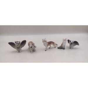 Vintage Miniature Woodland Animal Figurine Set Owl Raccoon Foxes & Skunk Ceramic